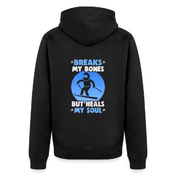 Skifahrer Breaks my bones but heals my soul Ski - Unisex Premium Bio Zip Hoodie - Schwarz - Hinten - Nico (187cm)
