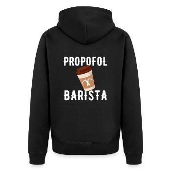 propofol barista laryngoscope anesthesiologist - Unisex Premium Bio Zip Hoodie - Schwarz - Hinten - Nico (187cm)