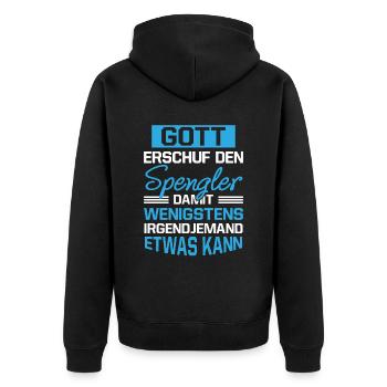 Gott Erschuf Spengler Handwerker Geschenk - Unisex Premium Bio Zip Hoodie - Schwarz - Hinten - Nico (187cm)
