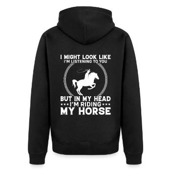 I may look like I'm listening to you, - Unisex Premium Organic Zip Hoodie - black - Back - Nico (187cm)