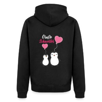 Große Schwester Pinguine Geschwister Regenbogen - Unisex Premium Bio Zip Hoodie - Schwarz - Hinten - Nico (187cm)