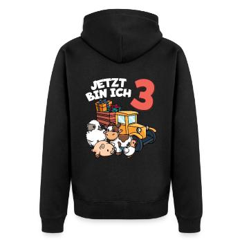 Ich bin schon 3 Traktor 3. Geburtstag - Unisex Premium Bio Zip Hoodie - Schwarz - Hinten - Nico (187cm)