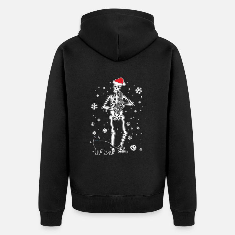 Skeleton Saxophone Cat - Unisex Premium Bio Zip Hoodie - Schwarz