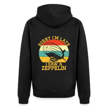 Zeppelin - Unisex Premium Bio Zip Hoodie - Schwarz - Hinten - Nico (187cm)