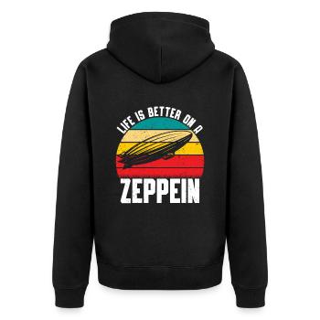 Zeppelin - Unisex Premium Organic Zip Hoodie - black - Back - Nico (187cm)