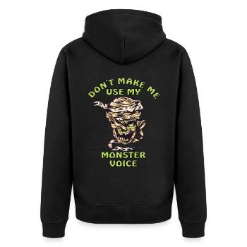 Mumie Halloween Monster lustiger Spruch - Unisex Premium Bio Zip Hoodie - Schwarz - Hinten - Nico (187cm)