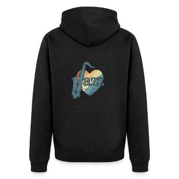 Jazz mit Saxophone und Herz Saxophon - Unisex Premium Bio Zip Hoodie - Schwarz - Hinten - Nico (187cm)