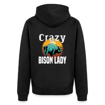 Büffel Bison Ochse Indianer Amerikanisch - Unisex Premium Bio Zip Hoodie - Schwarz - Hinten - Nico (187cm)