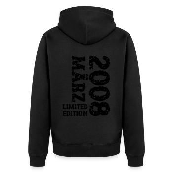 2008 März Limited Edition Geburtstag Geschenk - Unisex Premium Bio Zip Hoodie - Schwarz - Hinten - Nico (187cm)
