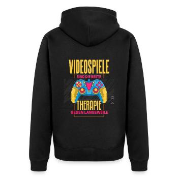 Cooles Gamer Zocker Spruch Design - Unisex Premium Bio Zip Hoodie - Schwarz - Hinten - Nico (187cm)
