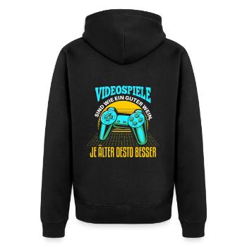 Cooles Gamer Zocker Spruch Design - Unisex Premium Bio Zip Hoodie - Schwarz - Hinten - Nico (187cm)