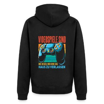 Cooles Gamer Zocker Spruch Design - Unisex Premium Bio Zip Hoodie - Schwarz - Hinten - Nico (187cm)