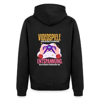 Cooles Gamer Zocker Spruch Design - Unisex Premium Bio Zip Hoodie - Schwarz - Hinten - Nico (187cm)