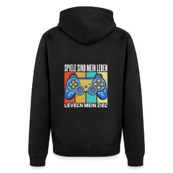 Cooles Gamer Zocker Spruch Design - Unisex Premium Bio Zip Hoodie - Schwarz - Hinten - Nico (187cm)