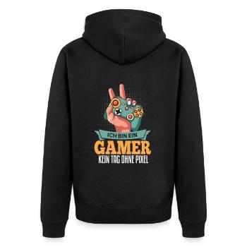 Cooles Gamer Zocker Spruch Design - Unisex Premium Bio Zip Hoodie - Schwarz - Hinten - Nico (187cm)
