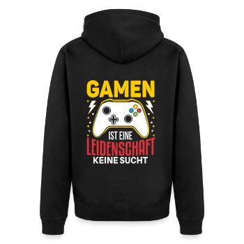 Cooles Gamer Zocker Spruch Design - Unisex Premium Bio Zip Hoodie - Schwarz - Hinten - Nico (187cm)