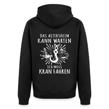 Kranführer Kran Kranfahrer - Unisex Premium Bio Zip Hoodie - Schwarz - Hinten - Nico (187cm)
