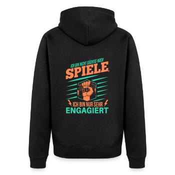 Cooles Gamer Zocker Spruch Design - Unisex Premium Bio Zip Hoodie - Schwarz - Hinten - Nico (187cm)