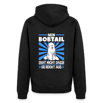 Bobtail Gassi gehen altenglischer Schäferhund - Unisex Premium Bio Zip Hoodie - Schwarz - Hinten - Nico (187cm)