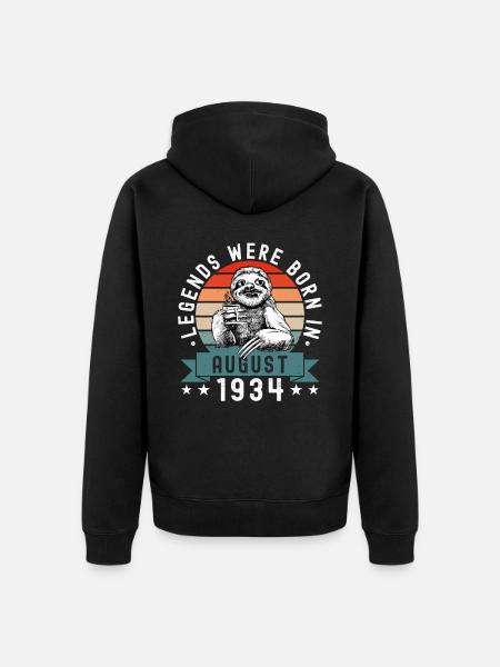 Legender blev født i august 1934 Defektere Sloth - Premium økologisk unisex-hættejakke - sort