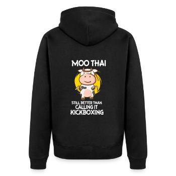 Moo Thai Still Better Than Calling It Kickboxing - Unisex Premium Bio Zip Hoodie - Schwarz - Hinten - Nico (187cm)