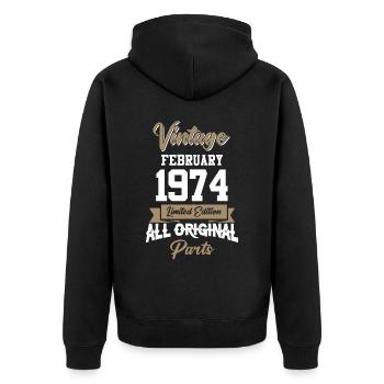 Februar 1974 Vintage Geburtstag Geschenk - Unisex Premium Bio Zip Hoodie - Schwarz - Hinten - Nico (187cm)
