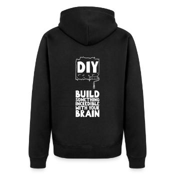 DIY Build Something Incredible With Your Brain - Unisex Premium Bio Zip Hoodie - Schwarz - Hinten - Nico (187cm)