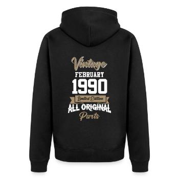 Februar 1990 Vintage Geburtstag Geschenk - Unisex Premium Bio Zip Hoodie - Schwarz - Hinten - Nico (187cm)