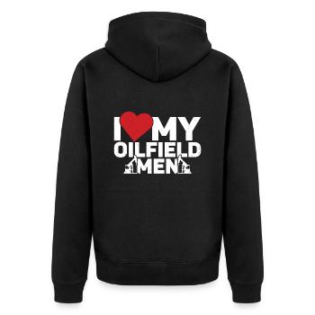 Oilfield - Unisex Premium Organic Zip Hoodie - black - Back - Nico (187cm)