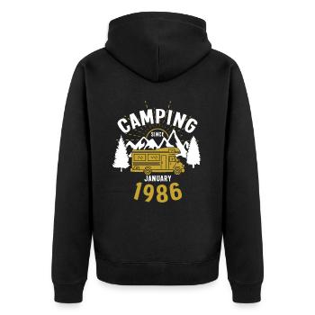 Anniversaire: Camping depuis janvier 1986 Camping-car - Veste à capuche bio Premium Unisexe - noir - Dos - Nico (187cm)