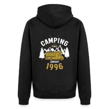 Birthday: Camping since January 1996 Motorhome - Unisex Premium Organic Zip Hoodie - black - Back - Nico (187cm)