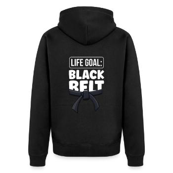 Lebensziel: Schwarzer Gürtel Gur MMA Schwarzgurt - Unisex Premium Bio Zip Hoodie - Schwarz - Hinten - Nico (187cm)
