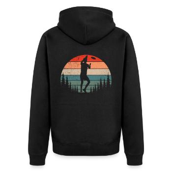 Lustiges Disc Golf & Ultimate Frisbee Spieler - Unisex Premium Bio Zip Hoodie - Schwarz - Hinten - Nico (187cm)
