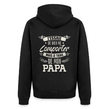 Je Tiens De Mon Papa - Veste à capuche bio Premium Unisexe - noir - Dos - Nico (187cm)