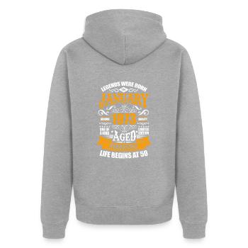 Januar 1973 - Unisex Premium Bio Zip Hoodie - Grau meliert - Hinten - Nico (187cm)