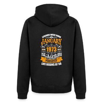 Januar 1973 - Unisex Premium Bio Zip Hoodie - Schwarz - Hinten - Nico (187cm)