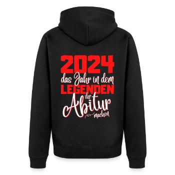 Abitur 2024 Abschluss - Das Legende Abi - Unisex Premium Bio Zip Hoodie - Schwarz - Hinten - Nico (187cm)