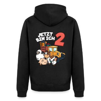 Ich bin schon 2 Traktor Trecker 2. Geburtstag - Unisex Premium Bio Zip Hoodie - Schwarz - Hinten - Nico (187cm)