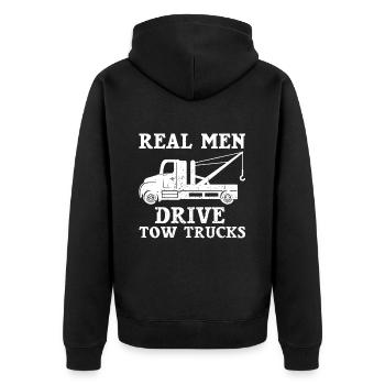 Abschleppfahrzeug - Unisex Premium Bio Zip Hoodie - Schwarz - Hinten - Nico (187cm)
