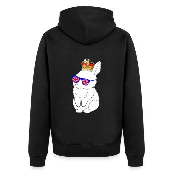 Hase Queen Elizabeth II Britische Krone - Unisex Premium Bio Zip Hoodie - Schwarz - Hinten - Nico (187cm)