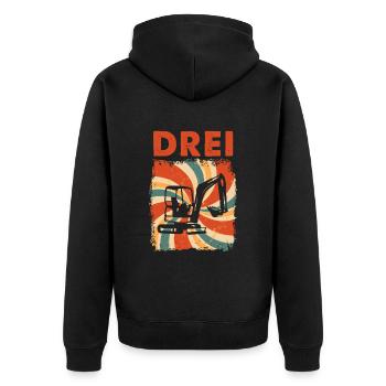3. Geburtstag Bagger 3 Geburtstagshirt - Unisex Premium Bio Zip Hoodie - Schwarz - Hinten - Nico (187cm)