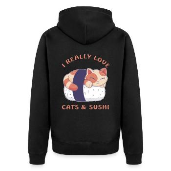 J’adore les chats et les sushis - Veste à capuche bio Premium Unisexe - noir - Dos - Nico (187cm)