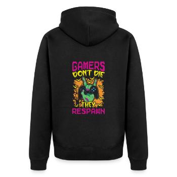 Gamer Sie Respawnen Gaming Videospieler Halloween - Unisex Premium Bio Zip Hoodie - Schwarz - Hinten - Nico (187cm)