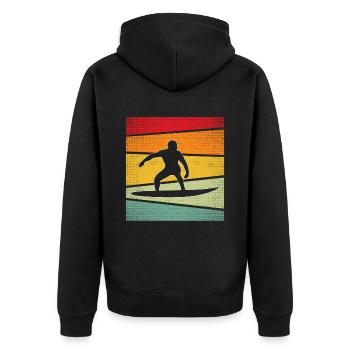 Surfing Retro - Unisex Premium Organic Zip Hoodie - black - Back - Nico (187cm)