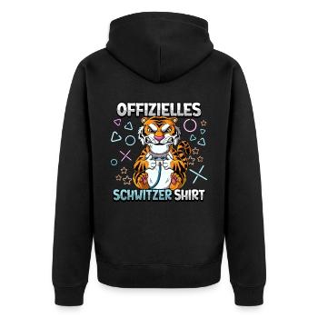 Offizielles Schwitzer Zocken Gamer Ego Shooter - Unisex Premium Bio Zip Hoodie - Schwarz - Hinten - Nico (187cm)