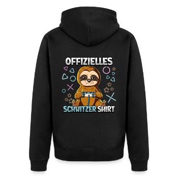 Offizielles Schwitzer Zocken Gamer Ego Shooter - Unisex Premium Bio Zip Hoodie - Schwarz - Hinten - Nico (187cm)