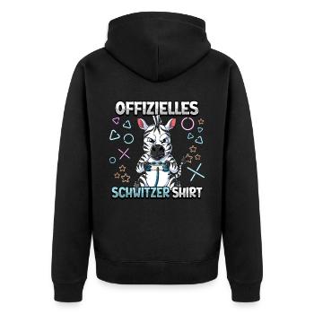 Offizielles Schwitzer Zocken Gamer Ego Shooter - Unisex Premium Bio Zip Hoodie - Schwarz - Hinten - Nico (187cm)