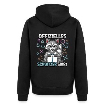 Offizielles Schwitzer Zocken Gamer Ego Shooter - Unisex Premium Bio Zip Hoodie - Schwarz - Hinten - Nico (187cm)