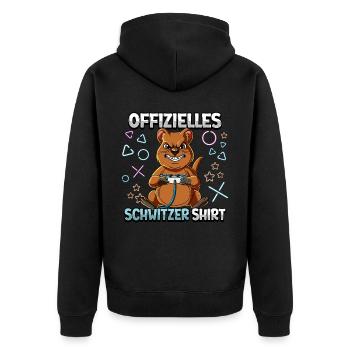 Offizielles Schwitzer Zocken Gamer Ego Shooter - Unisex Premium Bio Zip Hoodie - Schwarz - Hinten - Nico (187cm)