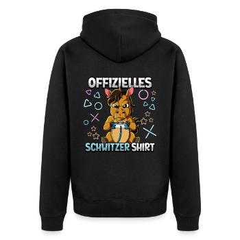 Offizielles Schwitzer Zocken Gamer Ego Shooter - Unisex Premium Bio Zip Hoodie - Schwarz - Hinten - Nico (187cm)